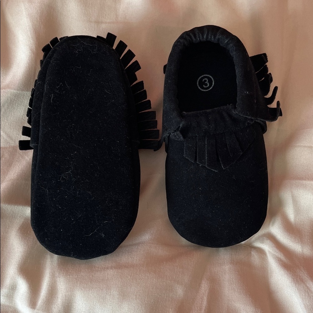 Black Kids Moccasin Shoes